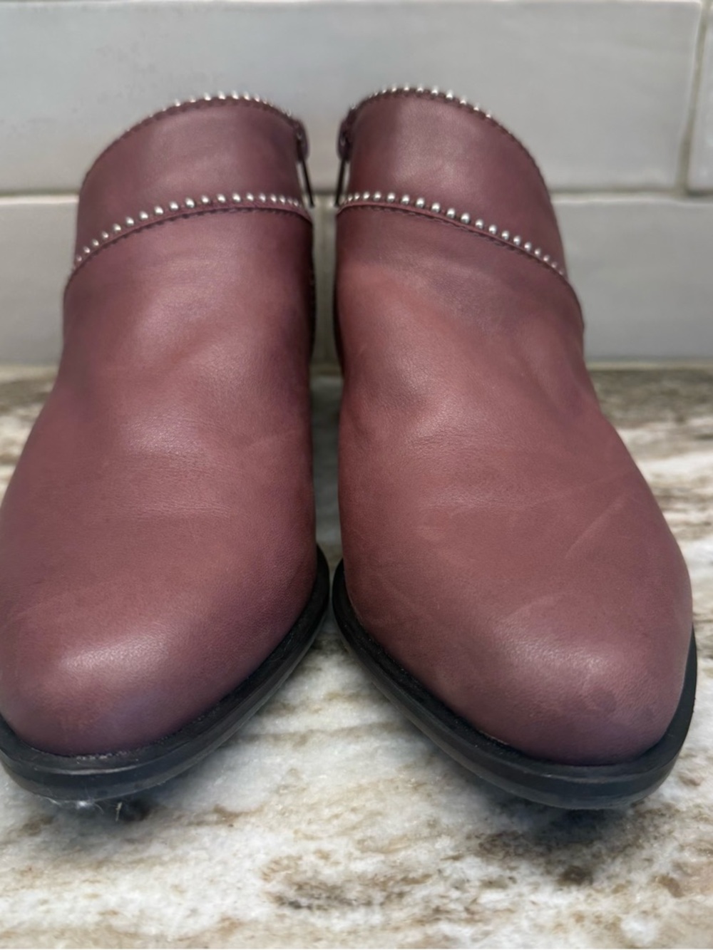 Lucky Brand Perrma Raisin Curved Topline Women’s Size 8 Studded Moto Edge Bootie - Picture 5 of 14